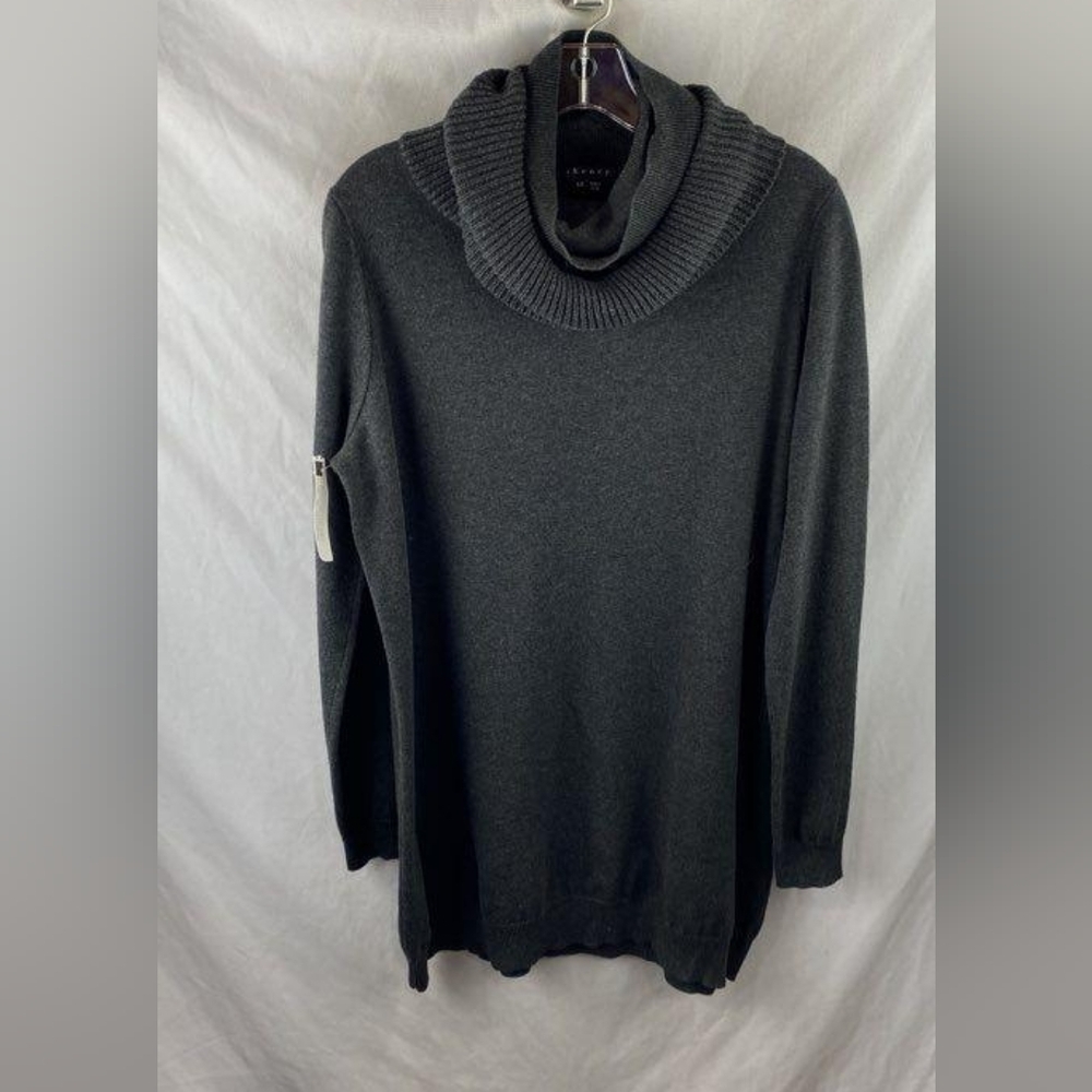 Theory Charcoal Cowl Turtleneck Sweater,  Large, Cotton/Cashmere